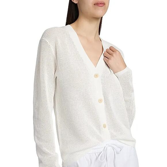 THEORY White  Pointelle-Knit Oversized Cardigan - Picture 5 of 12